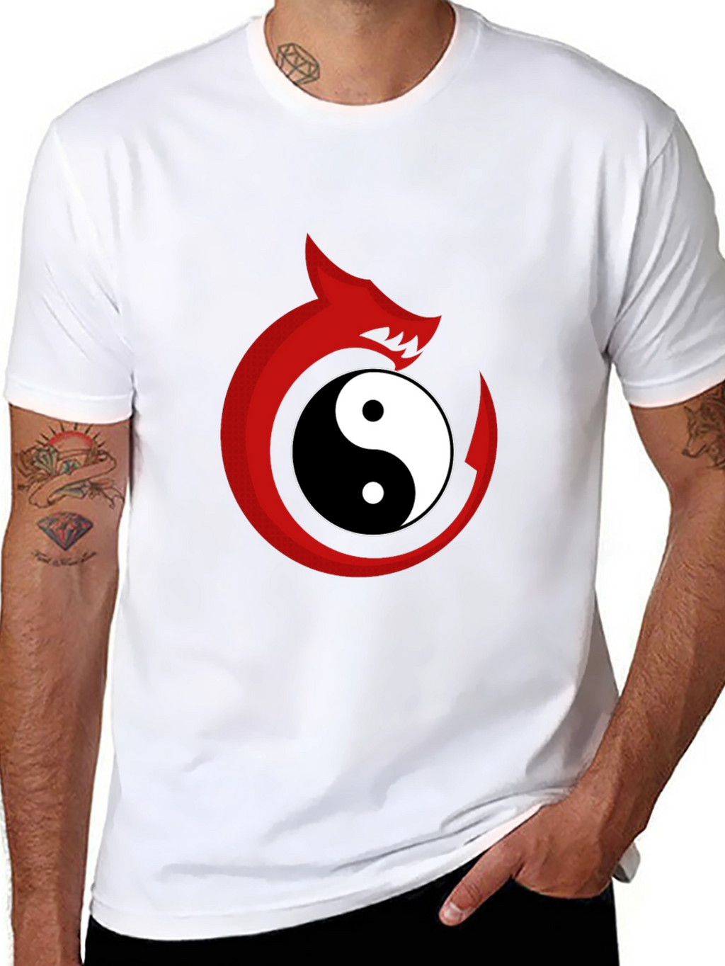 Yin Yang Dragon Graphic Tee - Black Cotton Blend