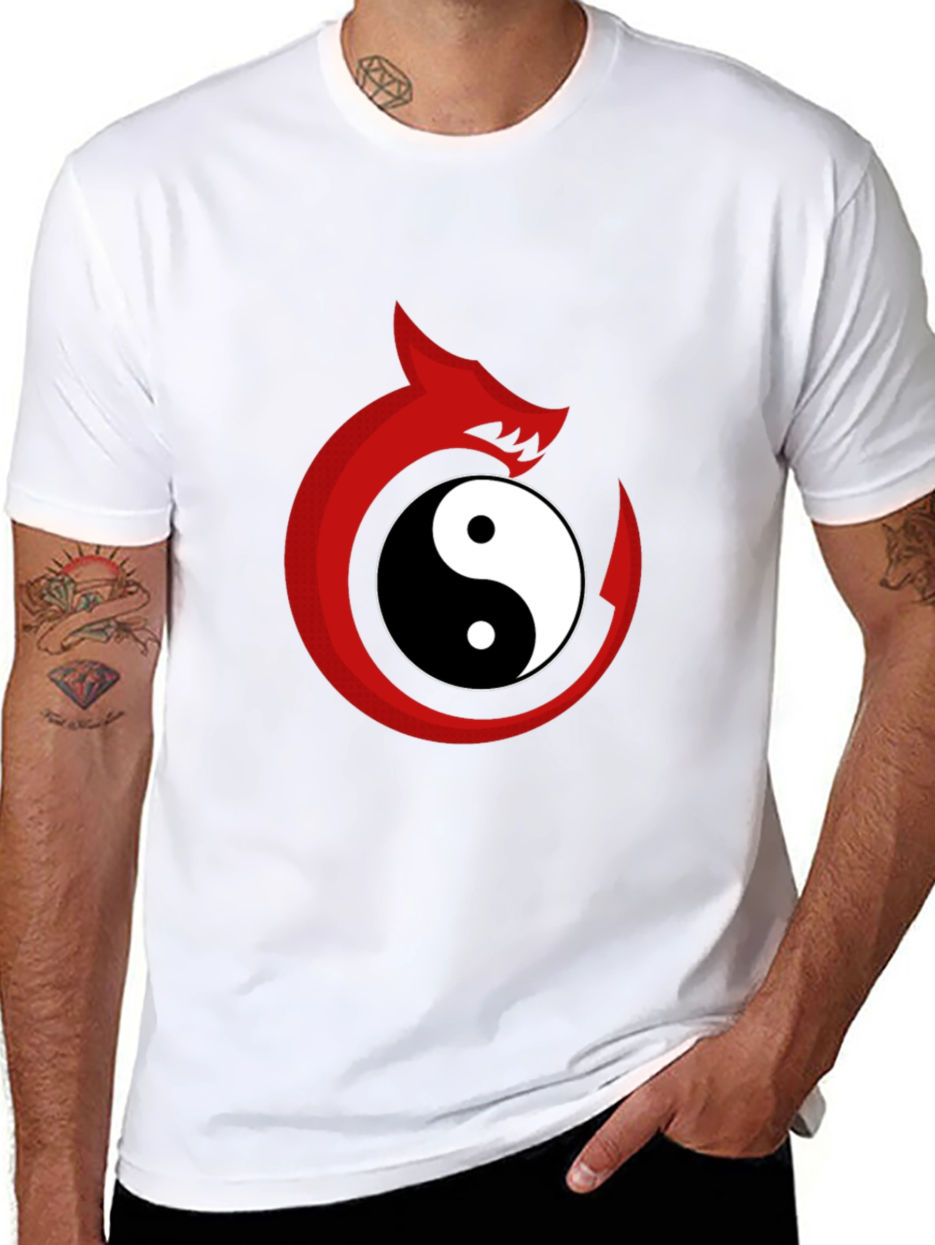 Yin Yang Dragon Graphic Tee - Black Cotton Blend