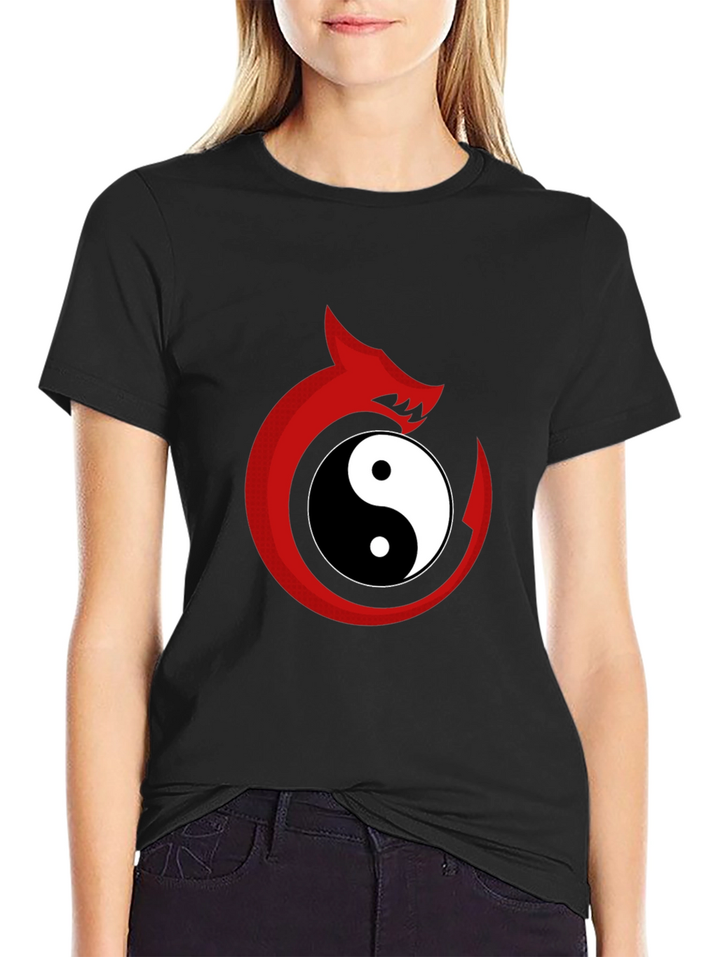 Yin Yang Dragon Graphic Tee - Black Cotton Blend