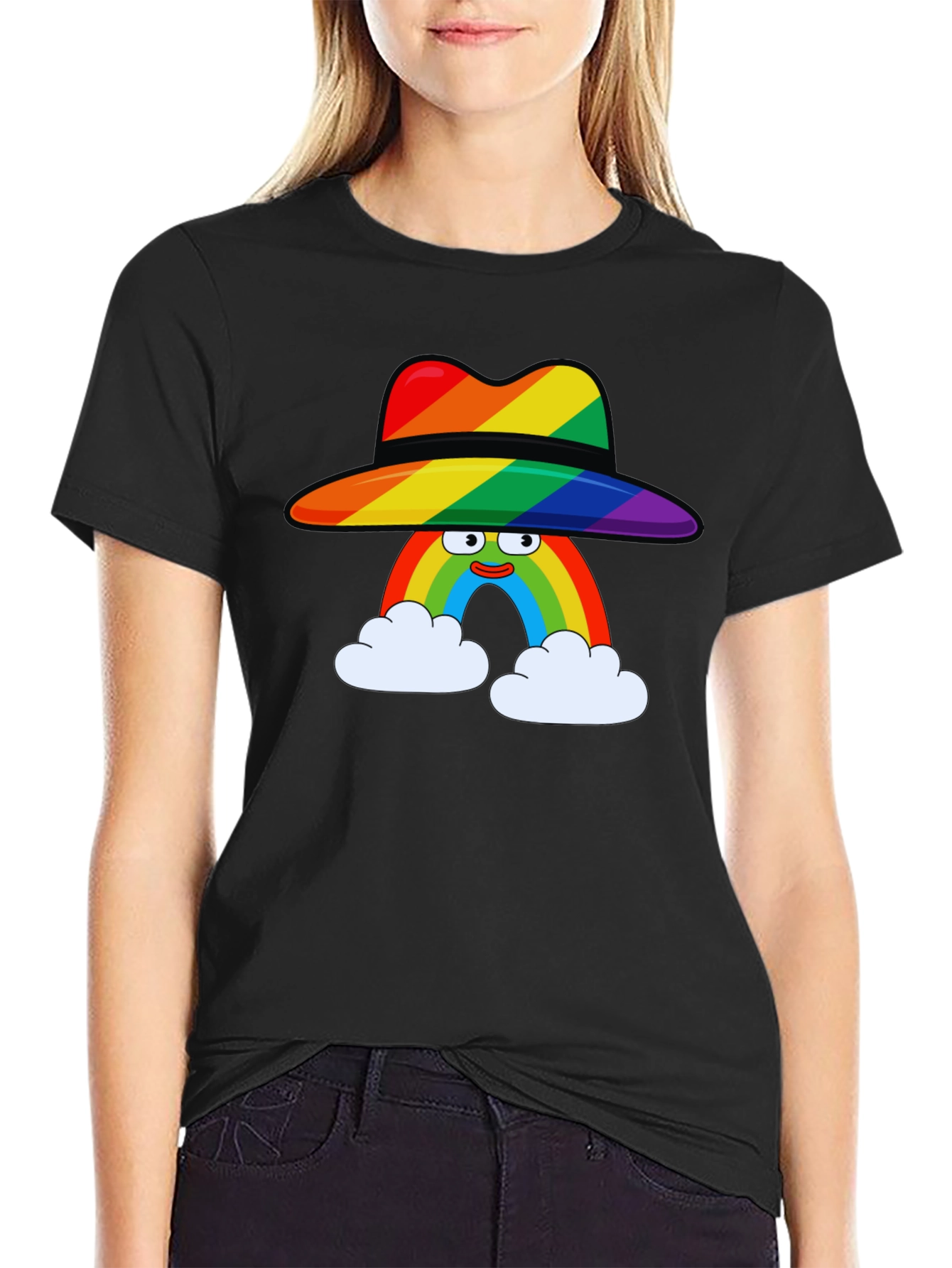 Rainbow Character Graphic Black T-Shirt