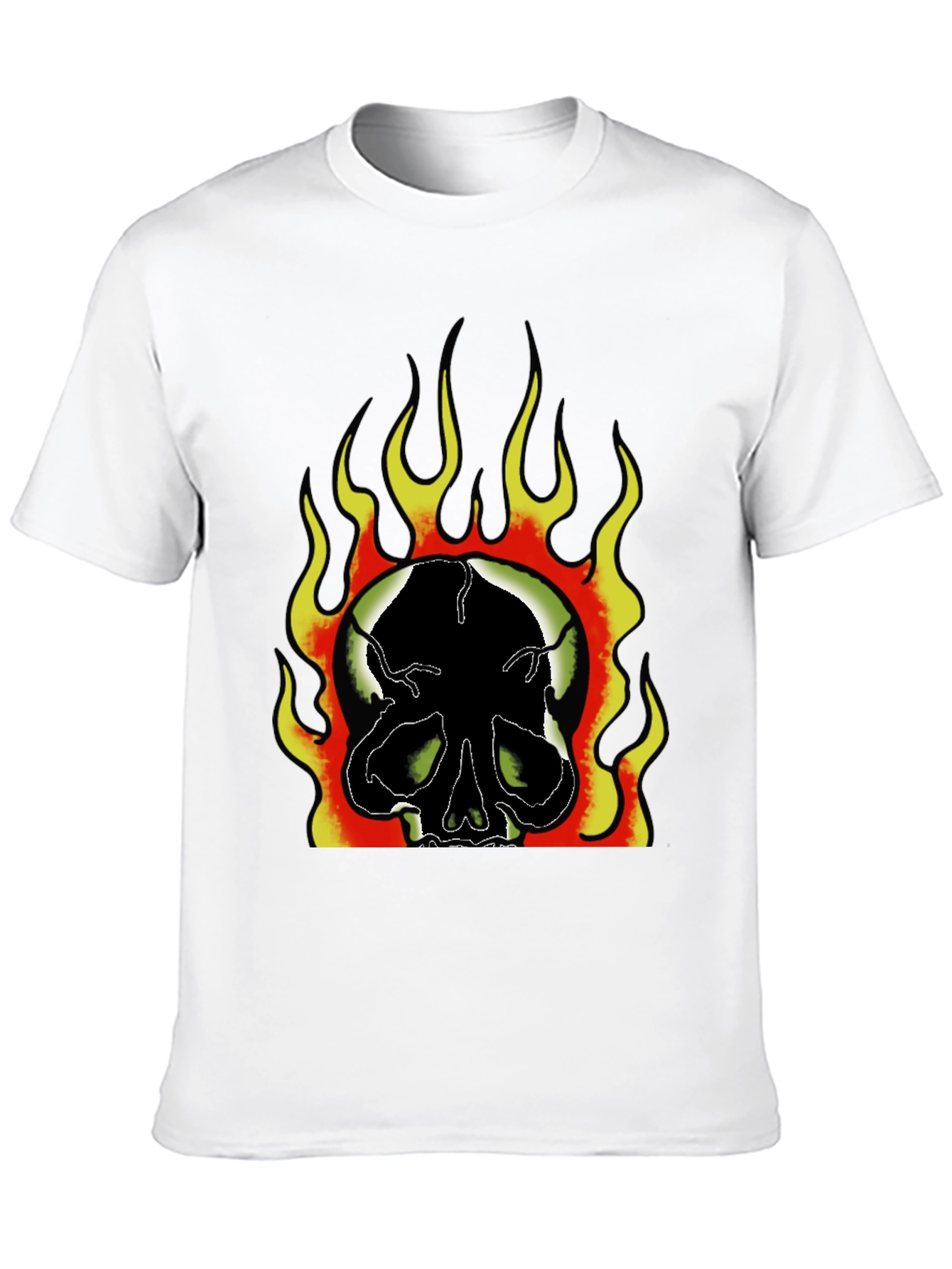 Flaming Skull Graphic Print Mens Black T-Shirt