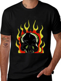 Flaming Skull Graphic Print Mens Black T-Shirt