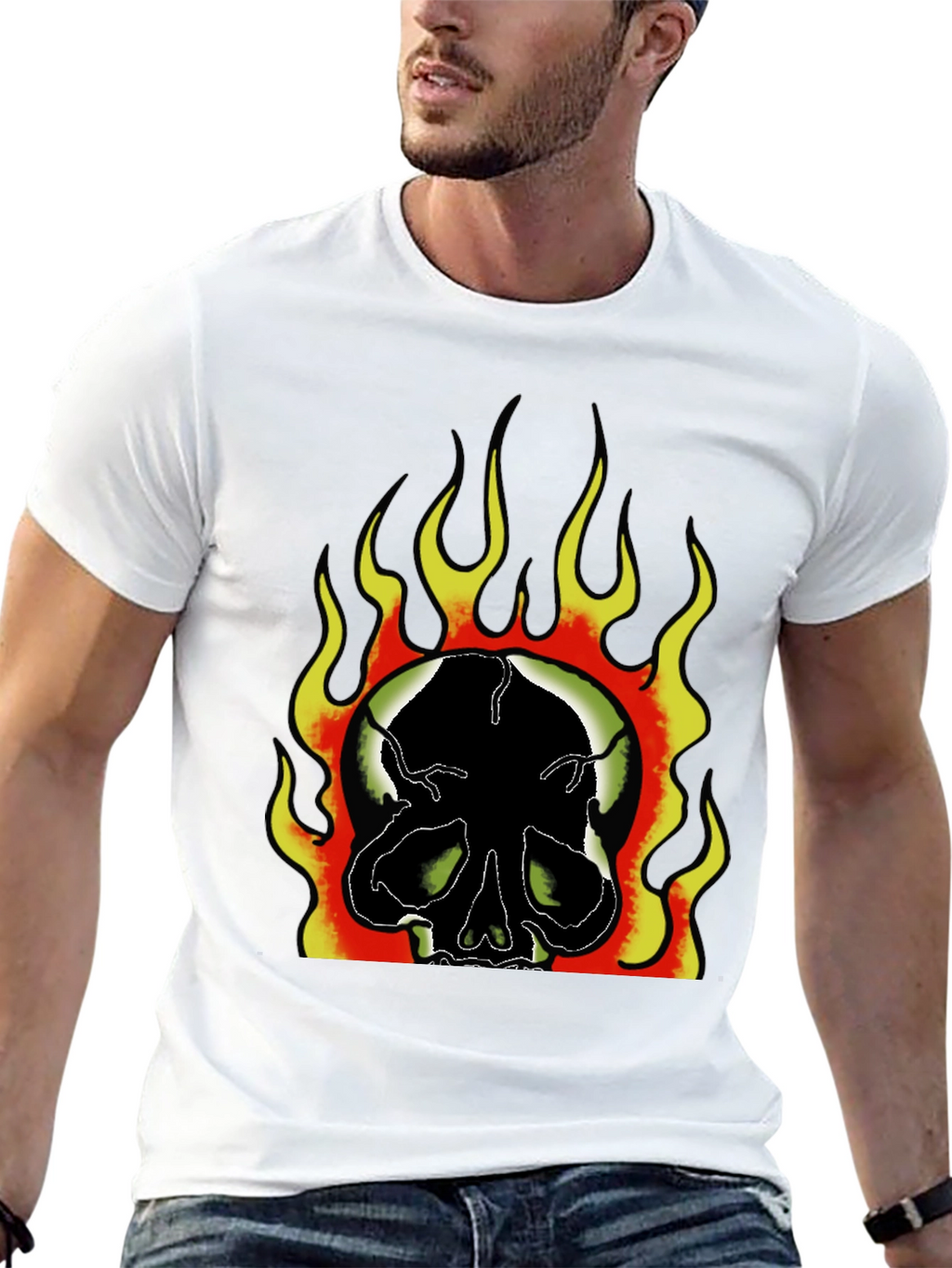 Flaming Skull Graphic Print Mens Black T-Shirt