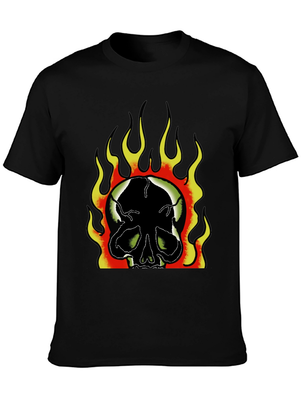 Flaming Skull Graphic Print Mens Black T-Shirt
