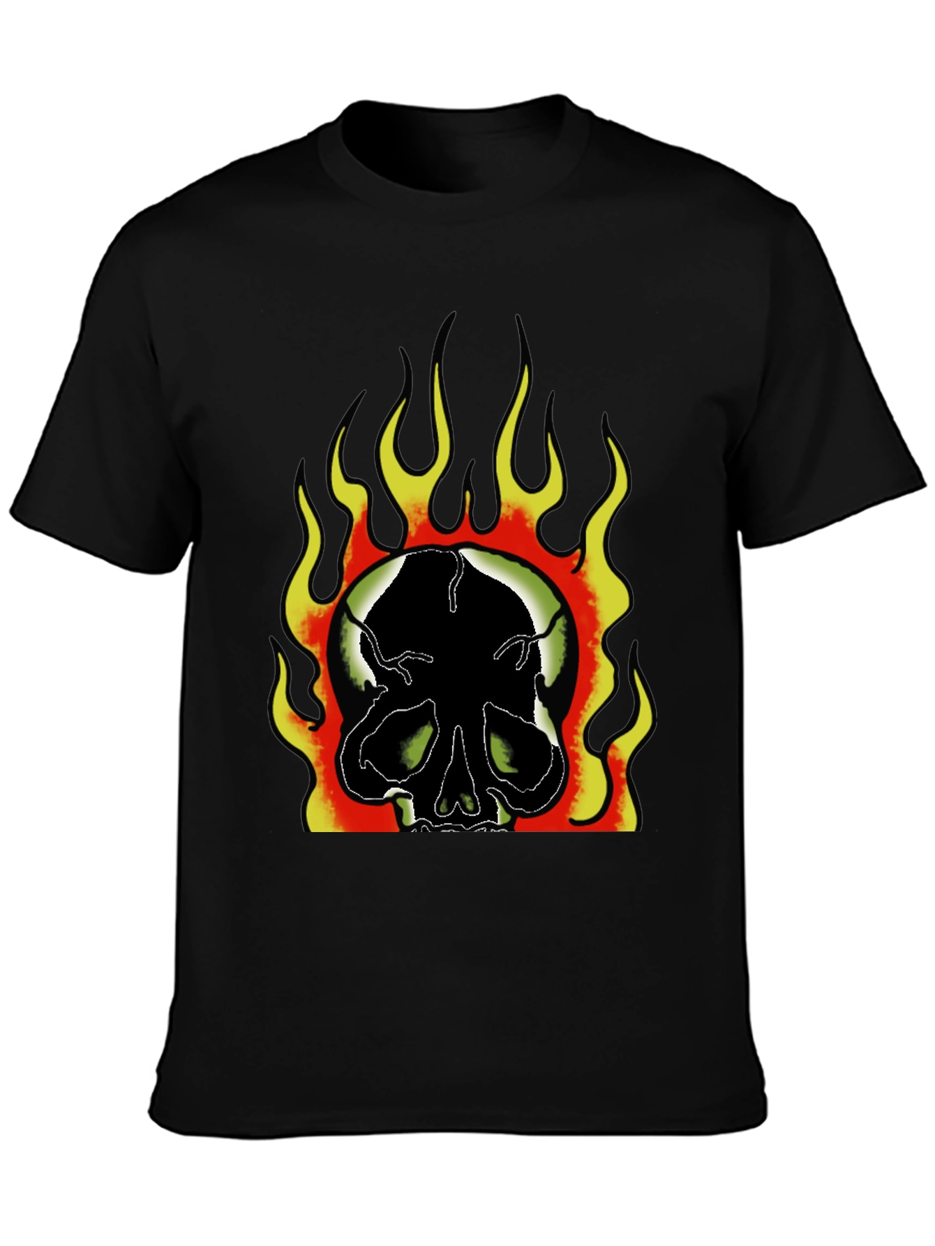 Flaming Skull Graphic Print Mens Black T-Shirt