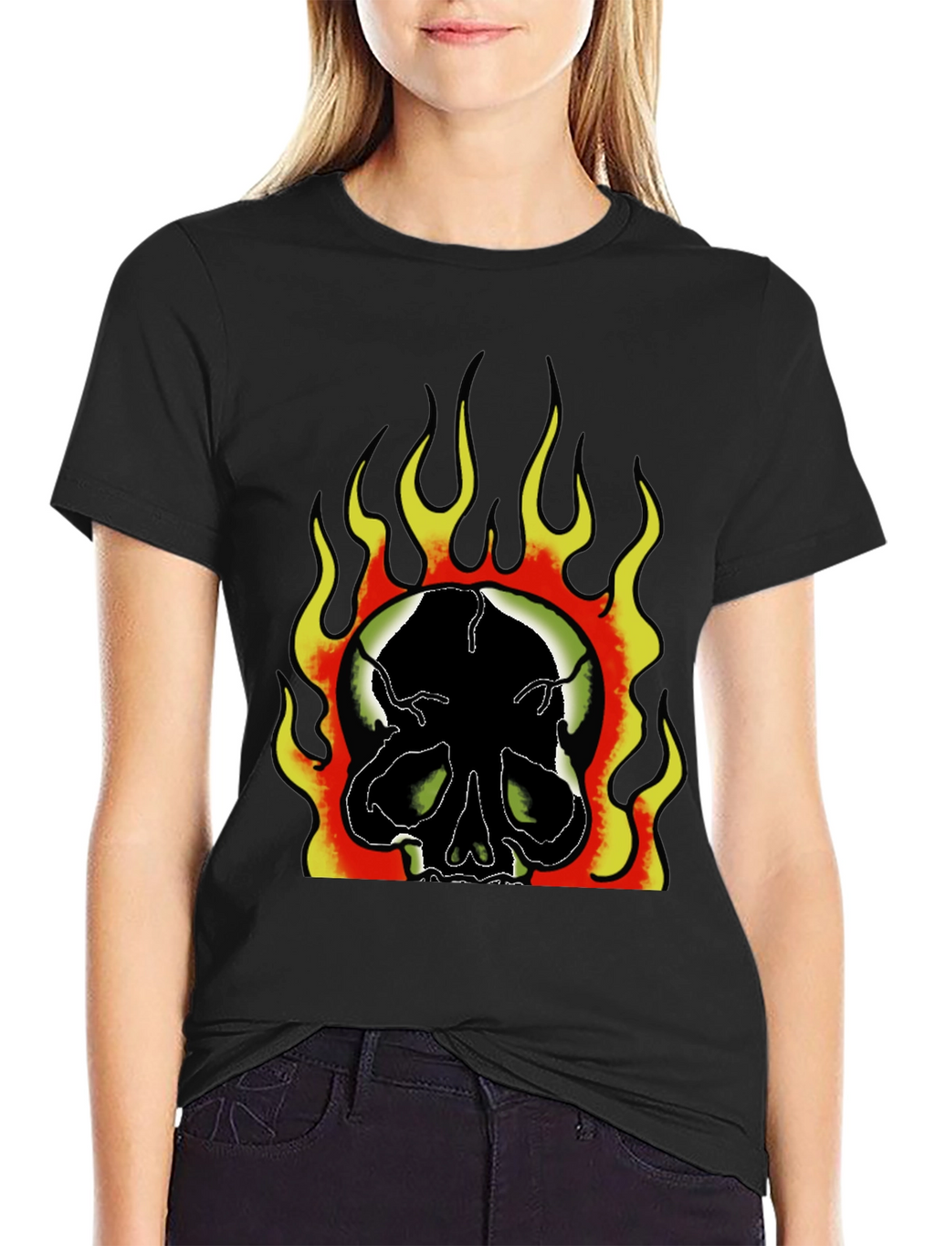 Flaming Skull Graphic Print Mens Black T-Shirt