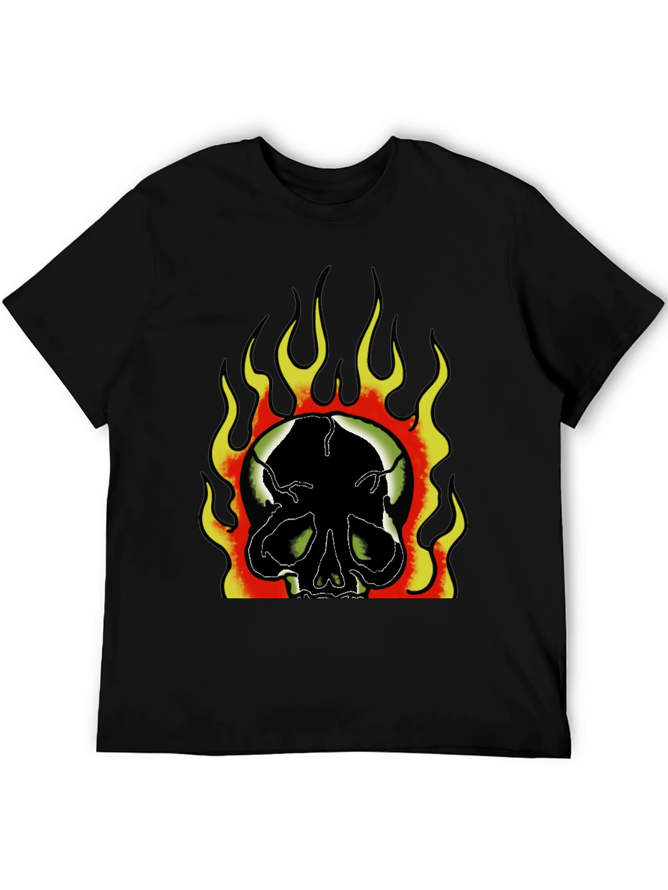 Flaming Skull Graphic Print Mens Black T-Shirt