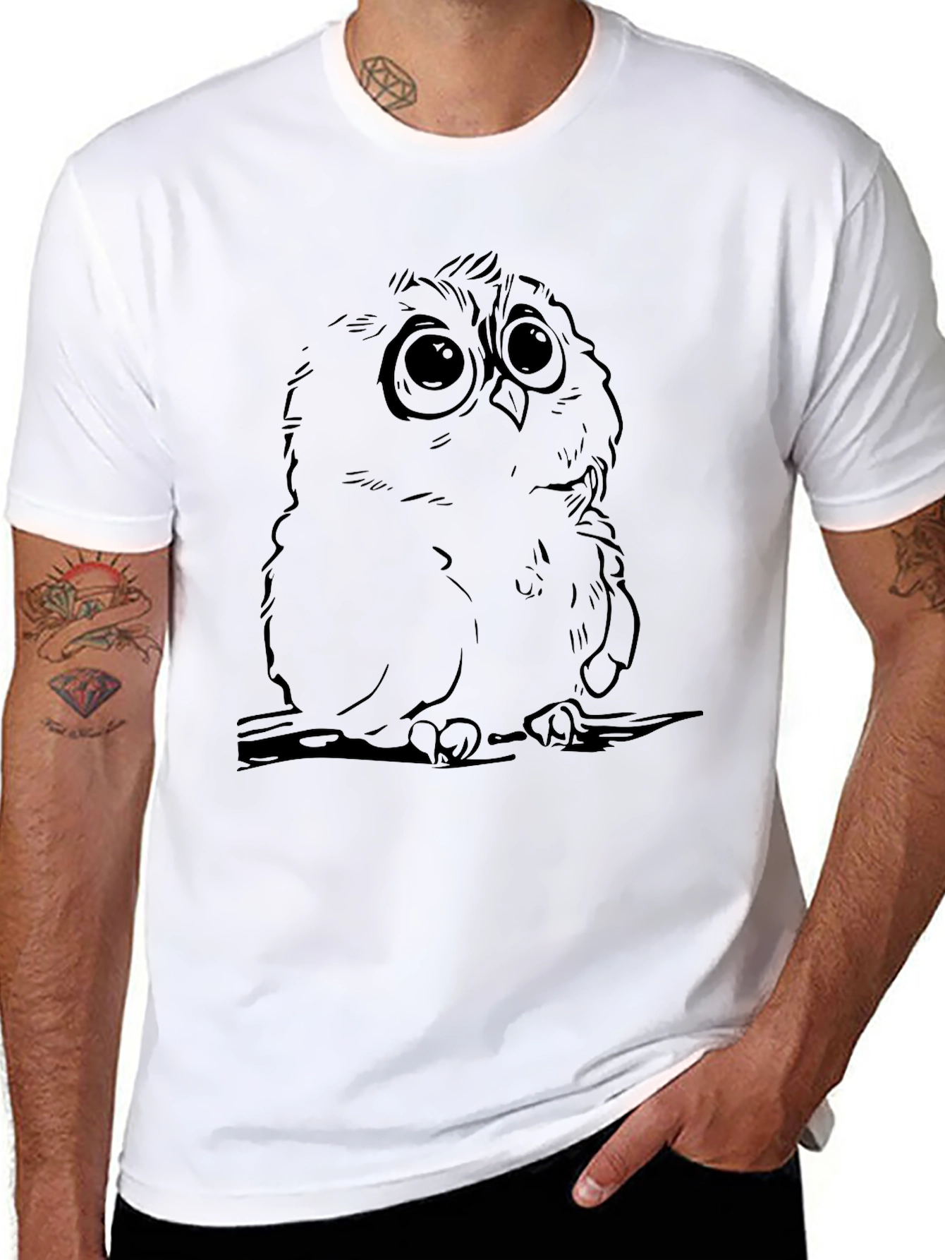 Owl Graphic Print Black T-Shirt