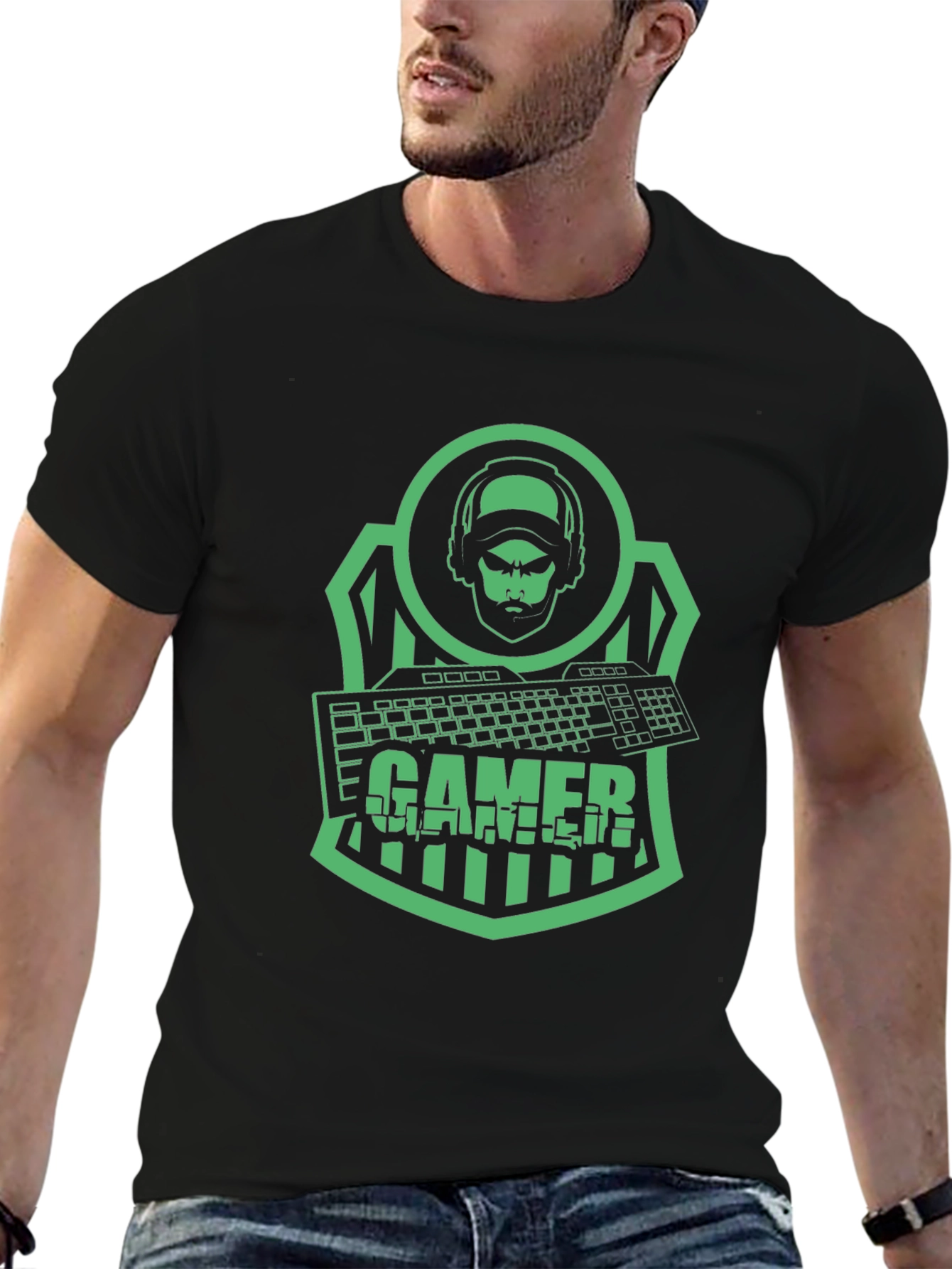 Gamer T-Shirt - Green Graphic Print
