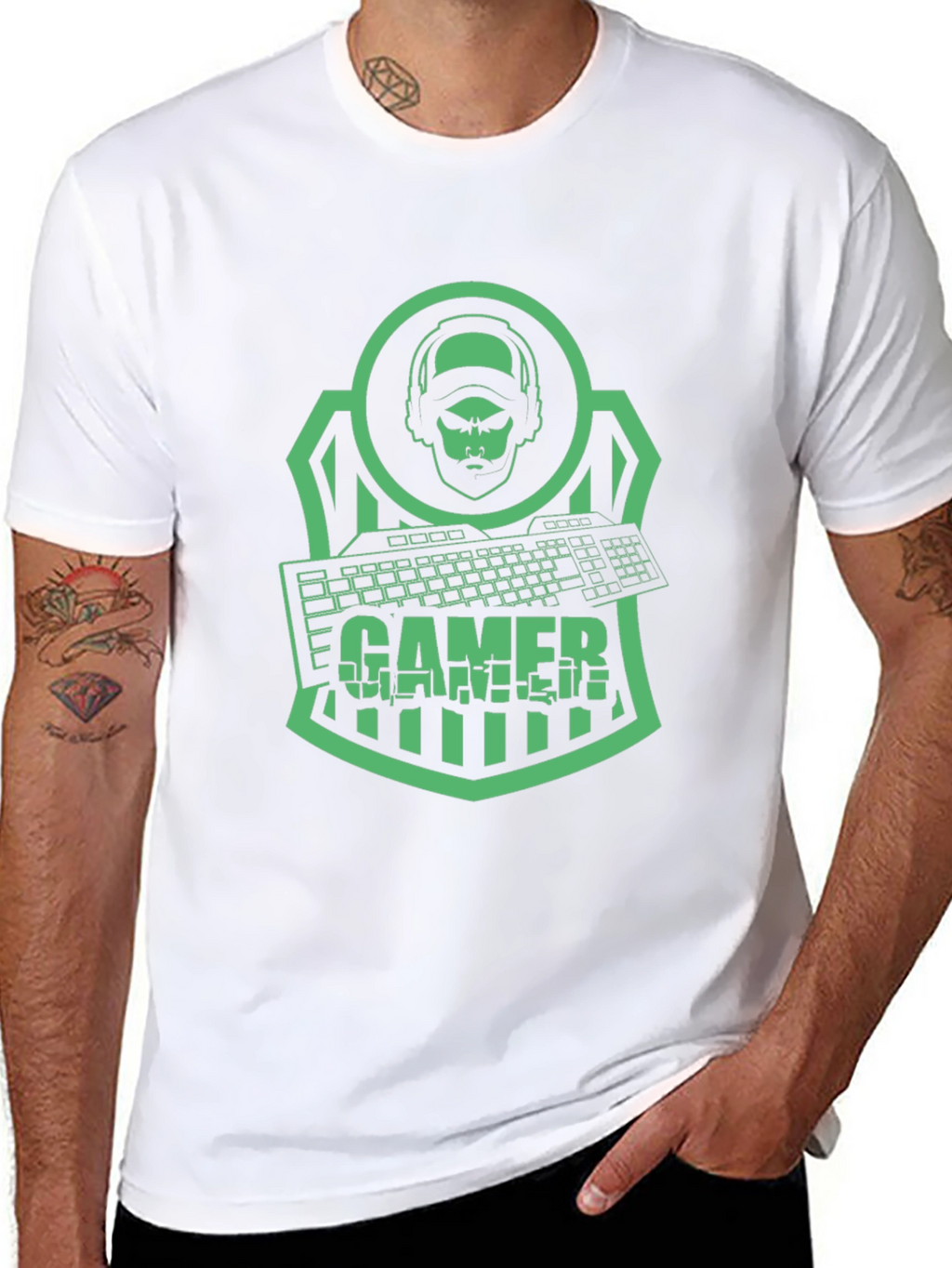 Gamer T-Shirt - Green Graphic Print