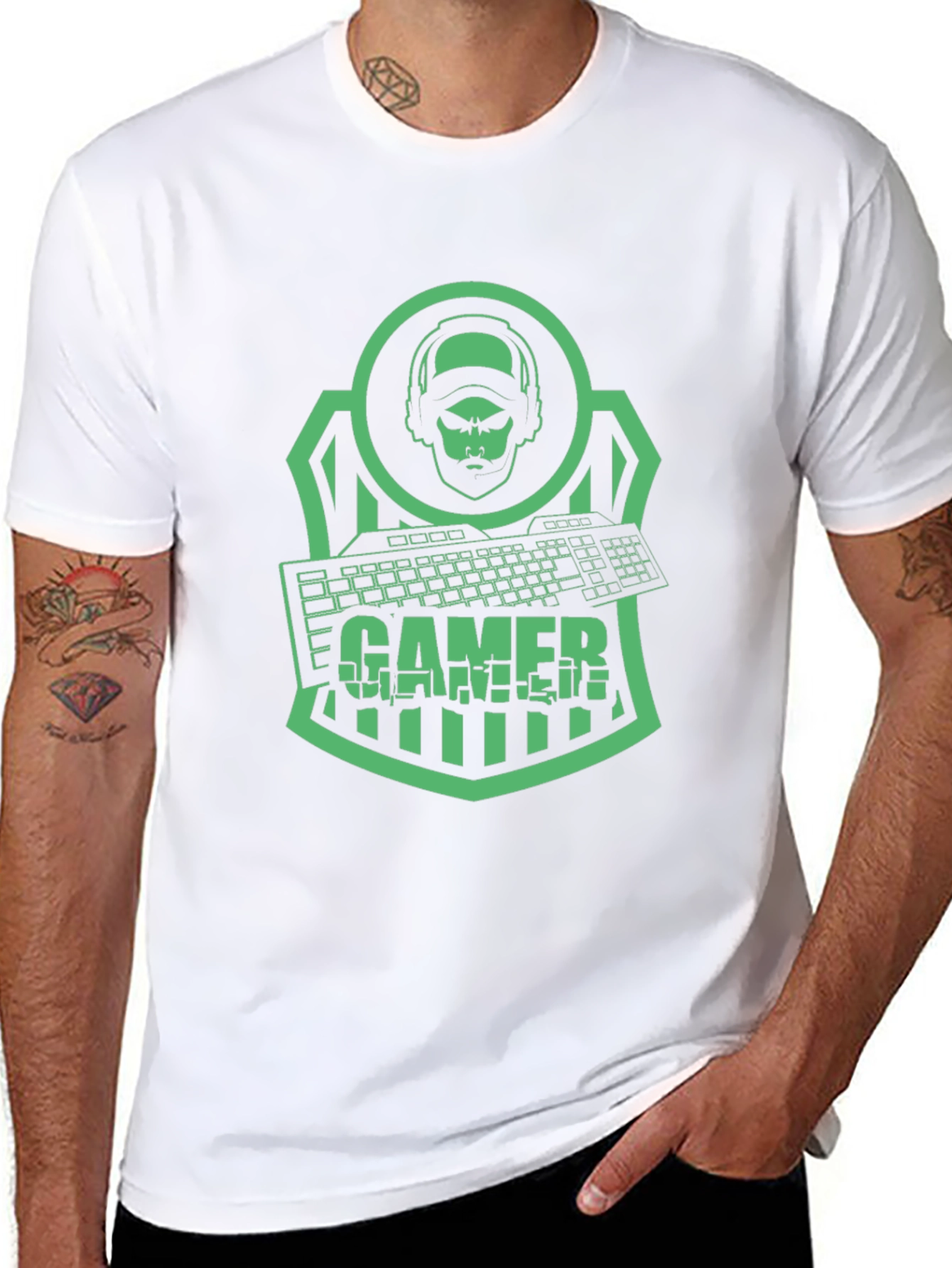 Gamer T-Shirt - Green Graphic Print