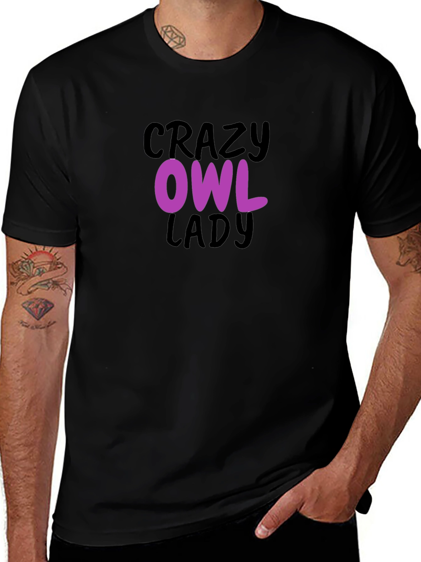 Crazy Owl Lady Graphic Tee - Black