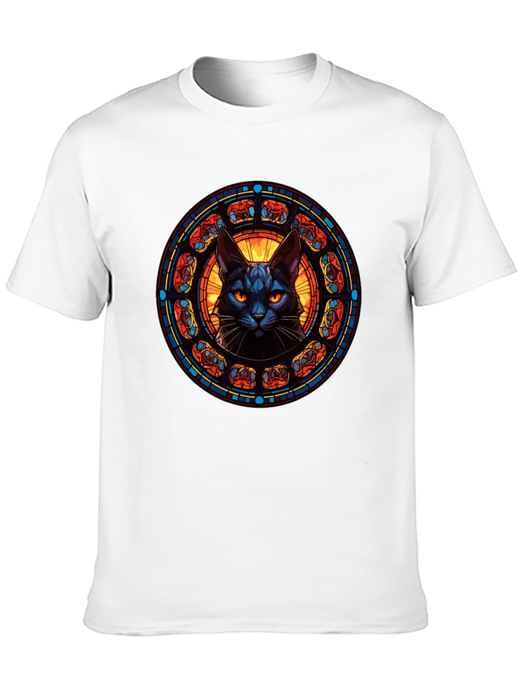 Stained Glass Cat T-Shirt - Gothic Feline Design