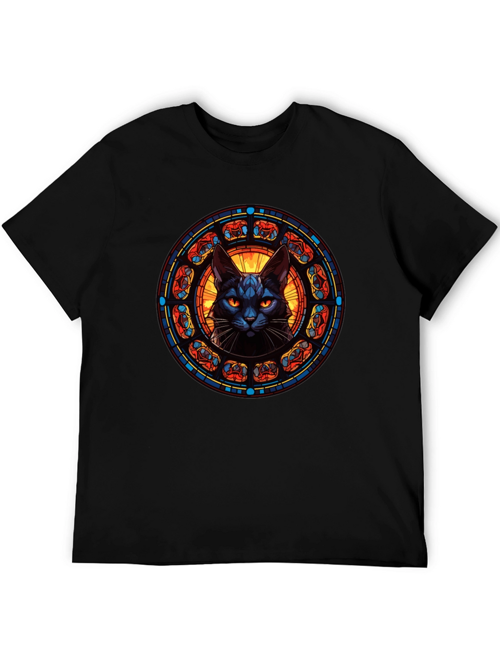 Stained Glass Cat T-Shirt - Gothic Feline Design