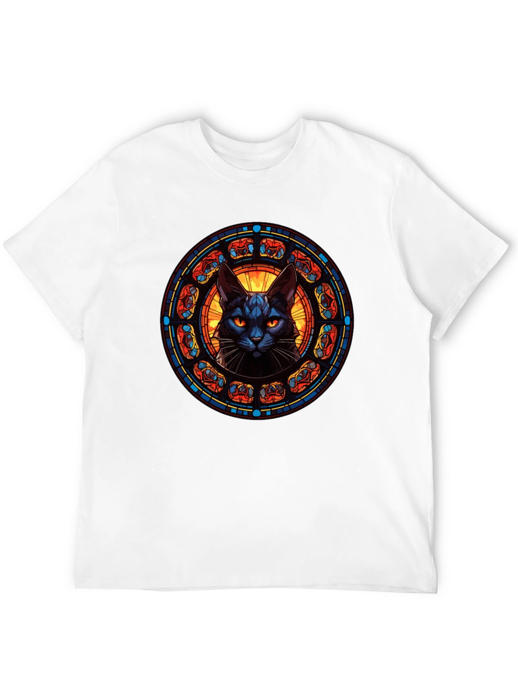 Stained Glass Cat T-Shirt - Gothic Feline Design