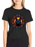 Stained Glass Cat T-Shirt - Gothic Feline Design