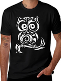 Tribal Owl Graphic T-Shirt - Black Cotton Tee
