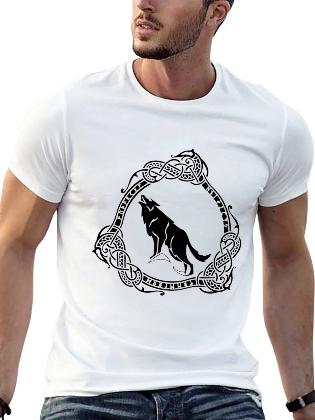 Wolf Circle Graphic Print Tee - Black