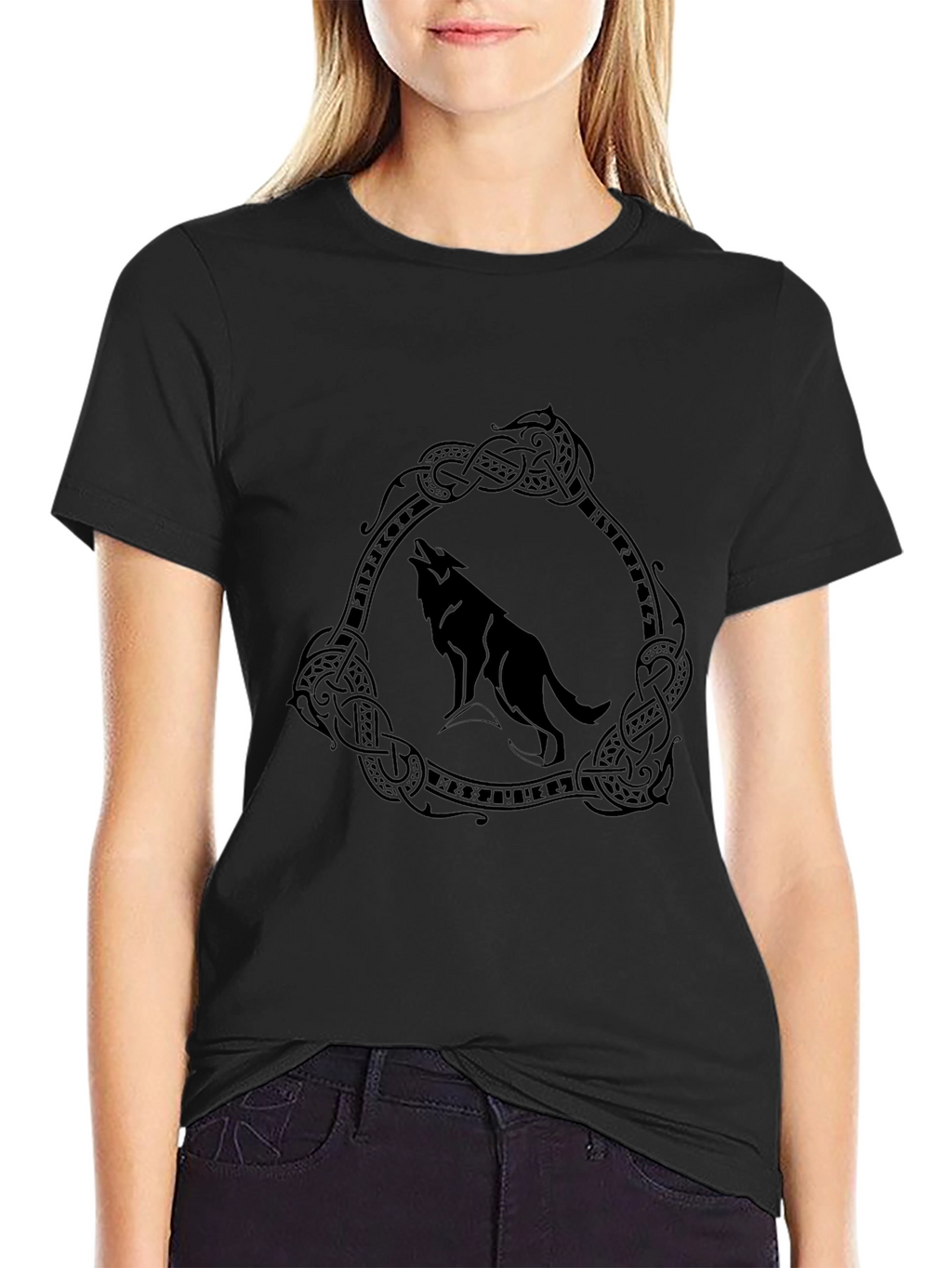 Wolf Circle Graphic Print Tee - Black