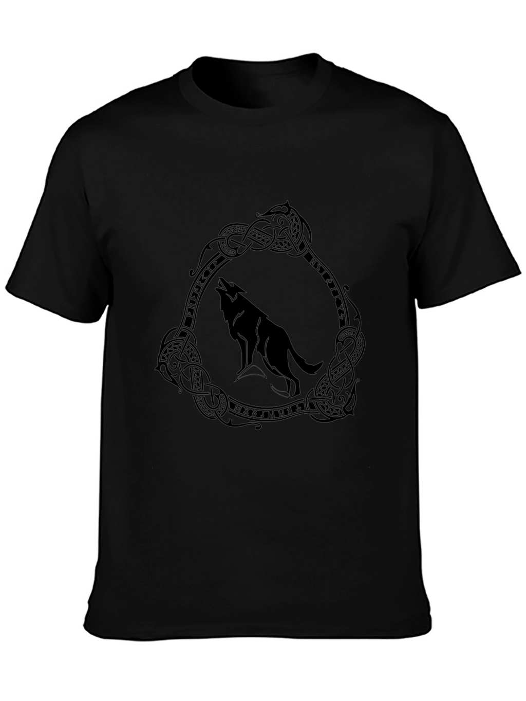 Wolf Circle Graphic Print Tee - Black