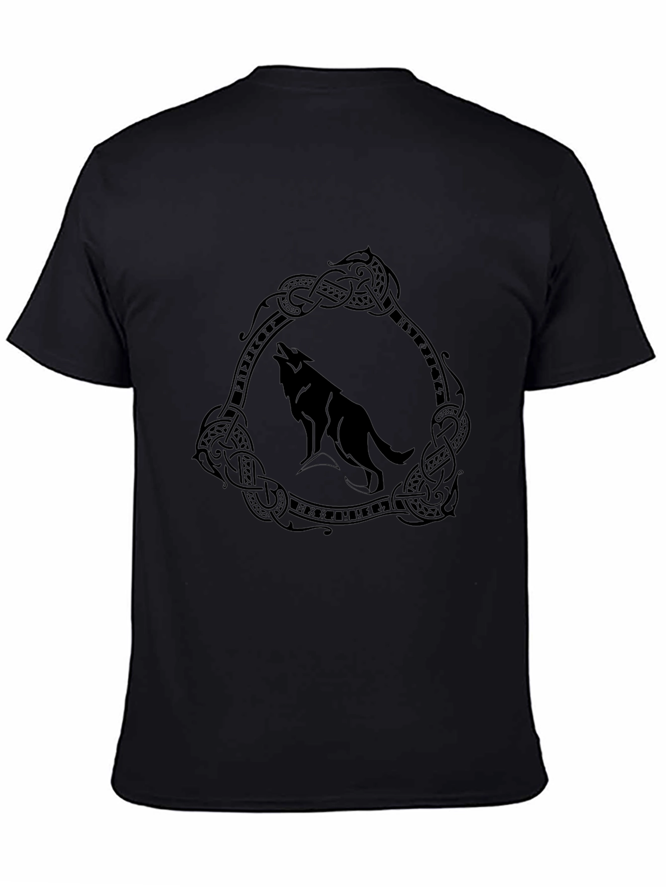 Wolf Circle Graphic Print Tee - Black