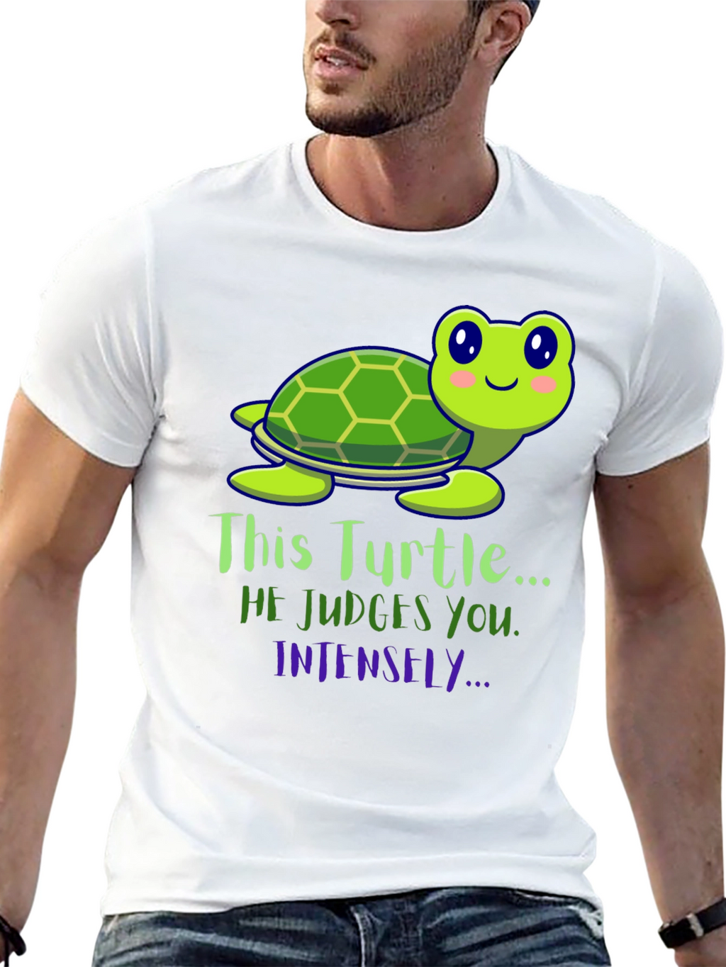Funny Turtle Graphic Tee: He Judges You Intensely!