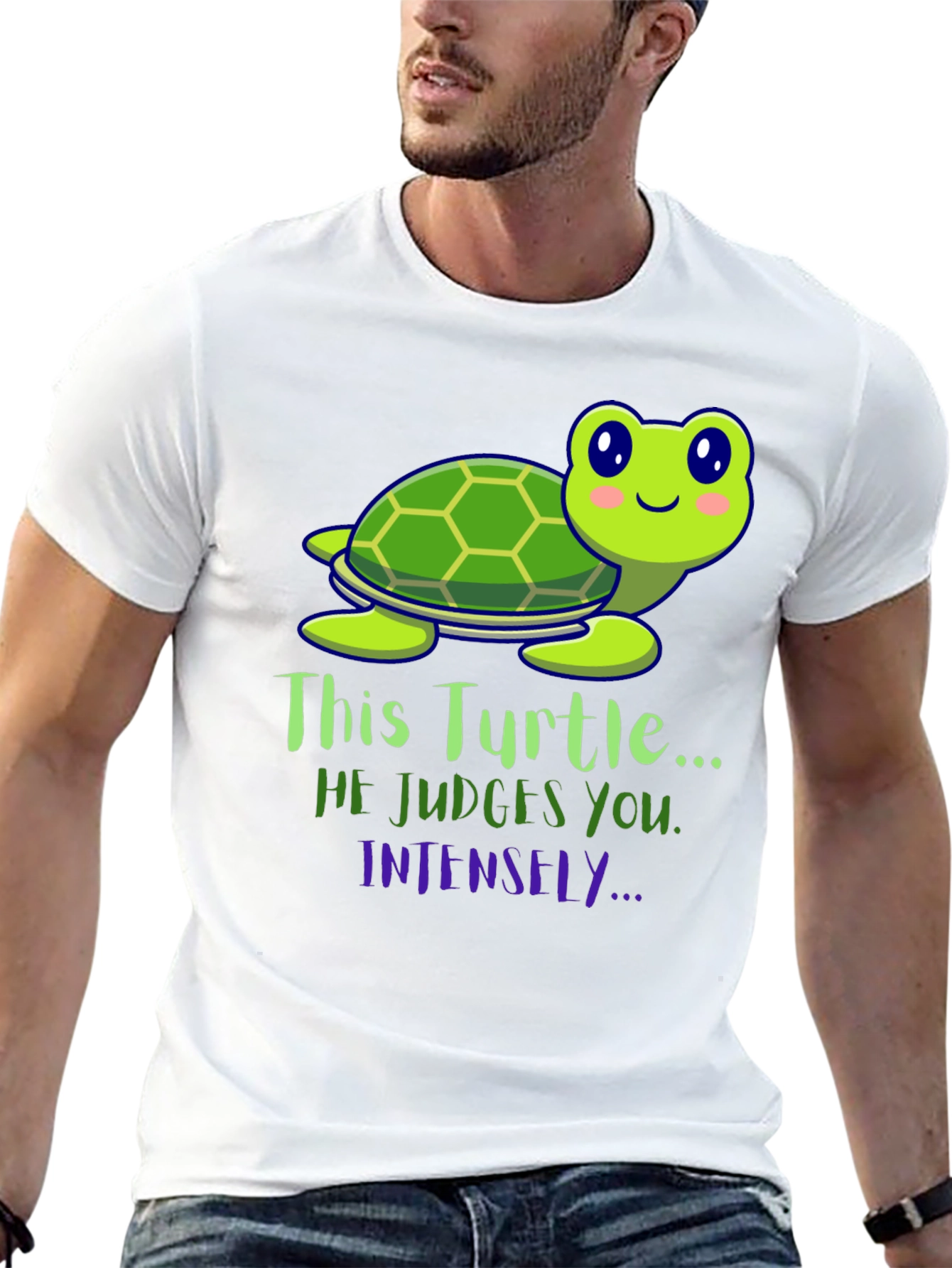 Funny Turtle Graphic Tee: He Judges You Intensely!