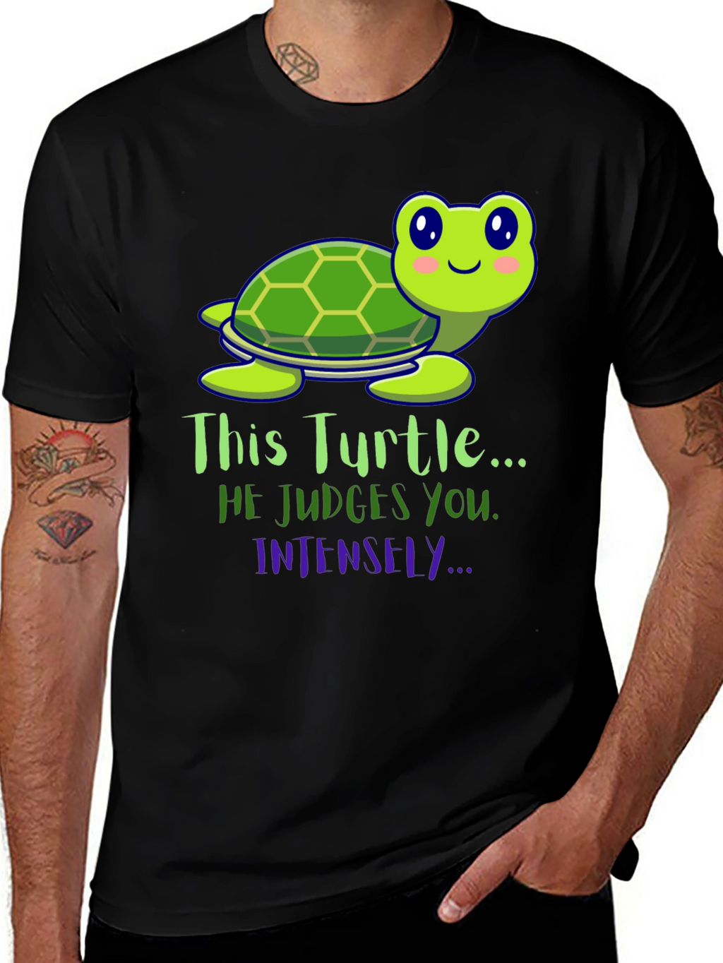Funny Turtle Graphic Tee: He Judges You Intensely!