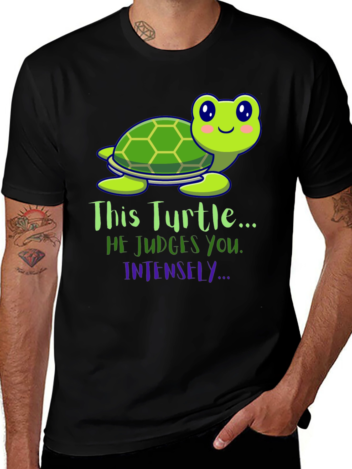 Funny Turtle Graphic Tee: He Judges You Intensely!