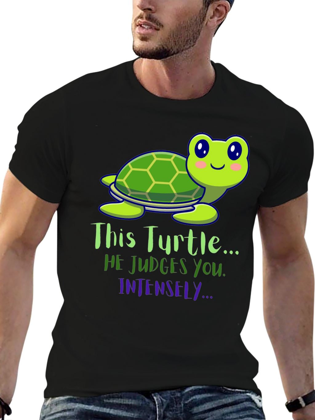 Funny Turtle Graphic Tee: He Judges You Intensely!