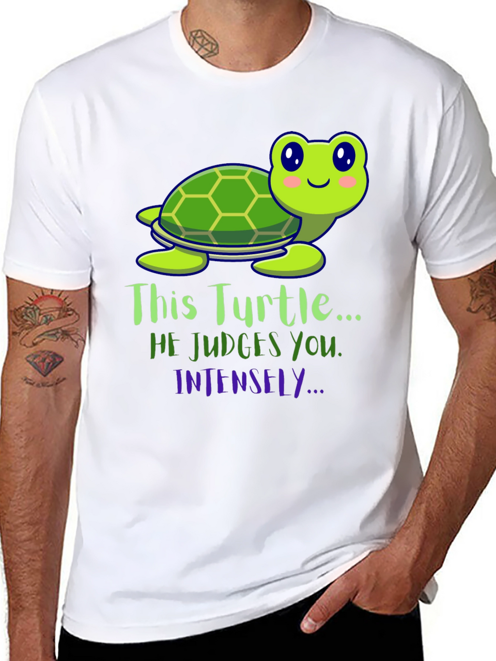 Funny Turtle Graphic Tee: He Judges You Intensely!
