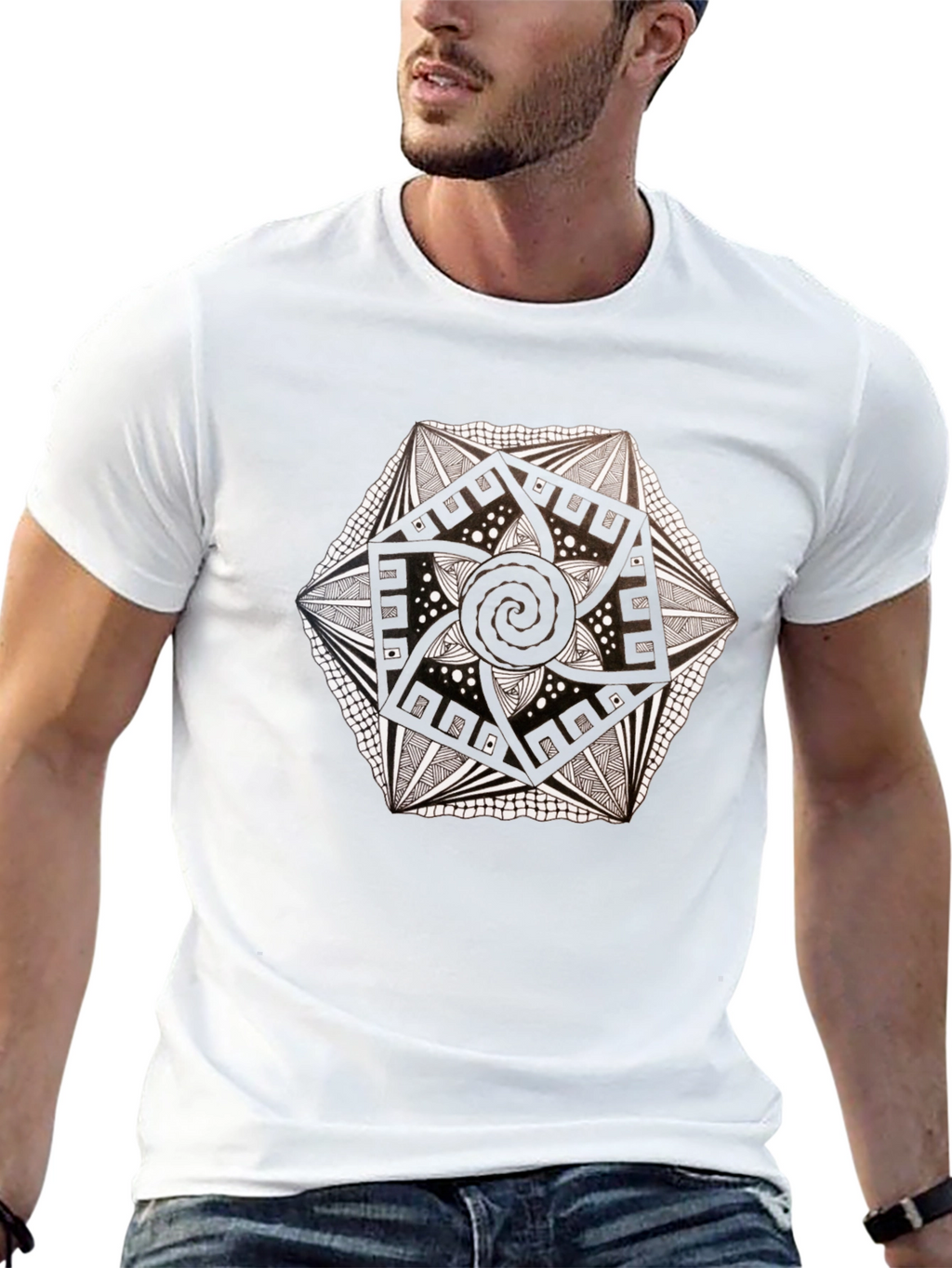 Geometric Mandala Tee - Black Artistic Design