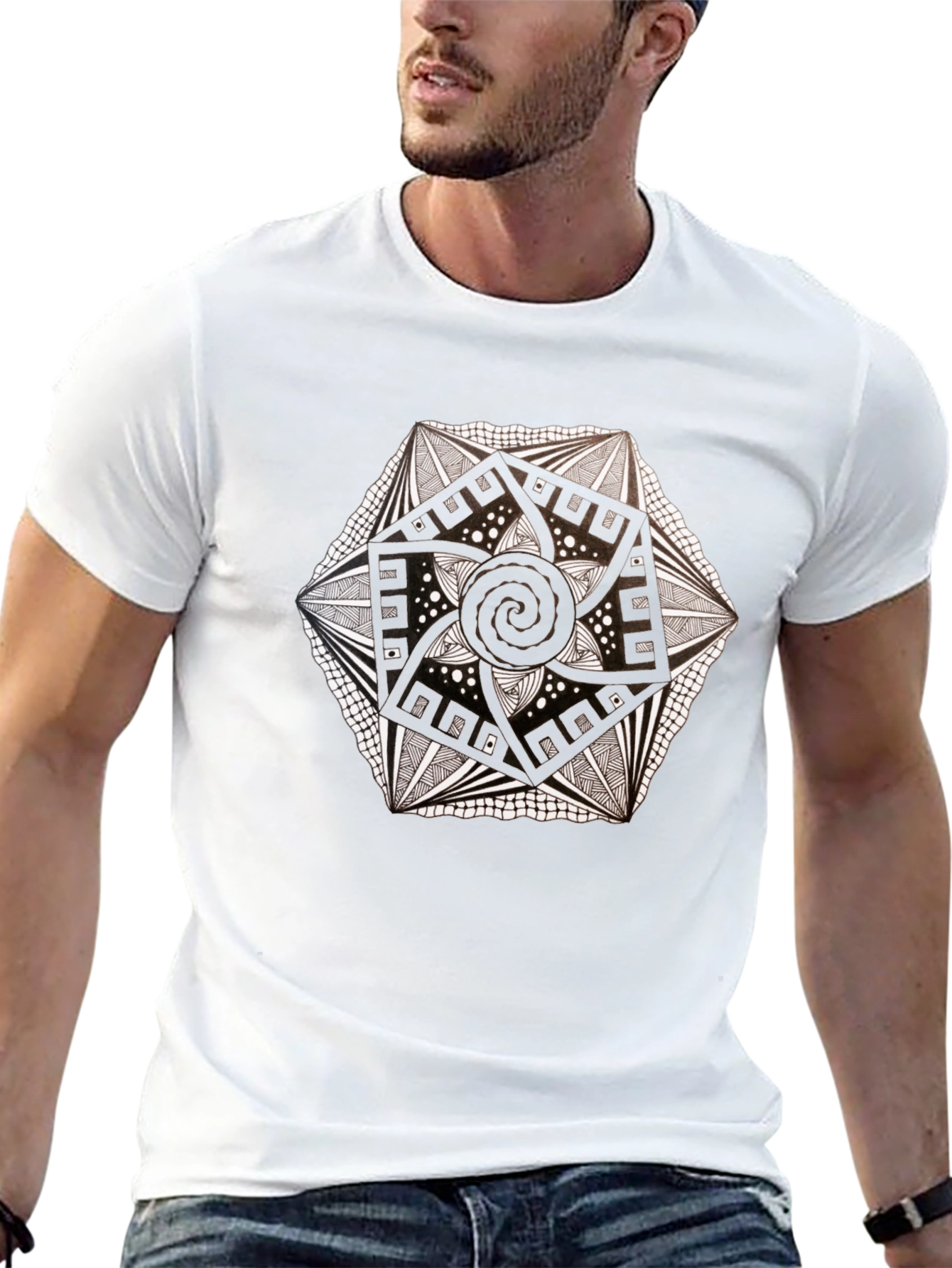 Geometric Mandala Tee - Black Artistic Design