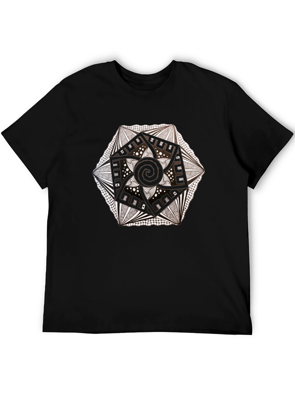Geometric Mandala Tee - Black Artistic Design
