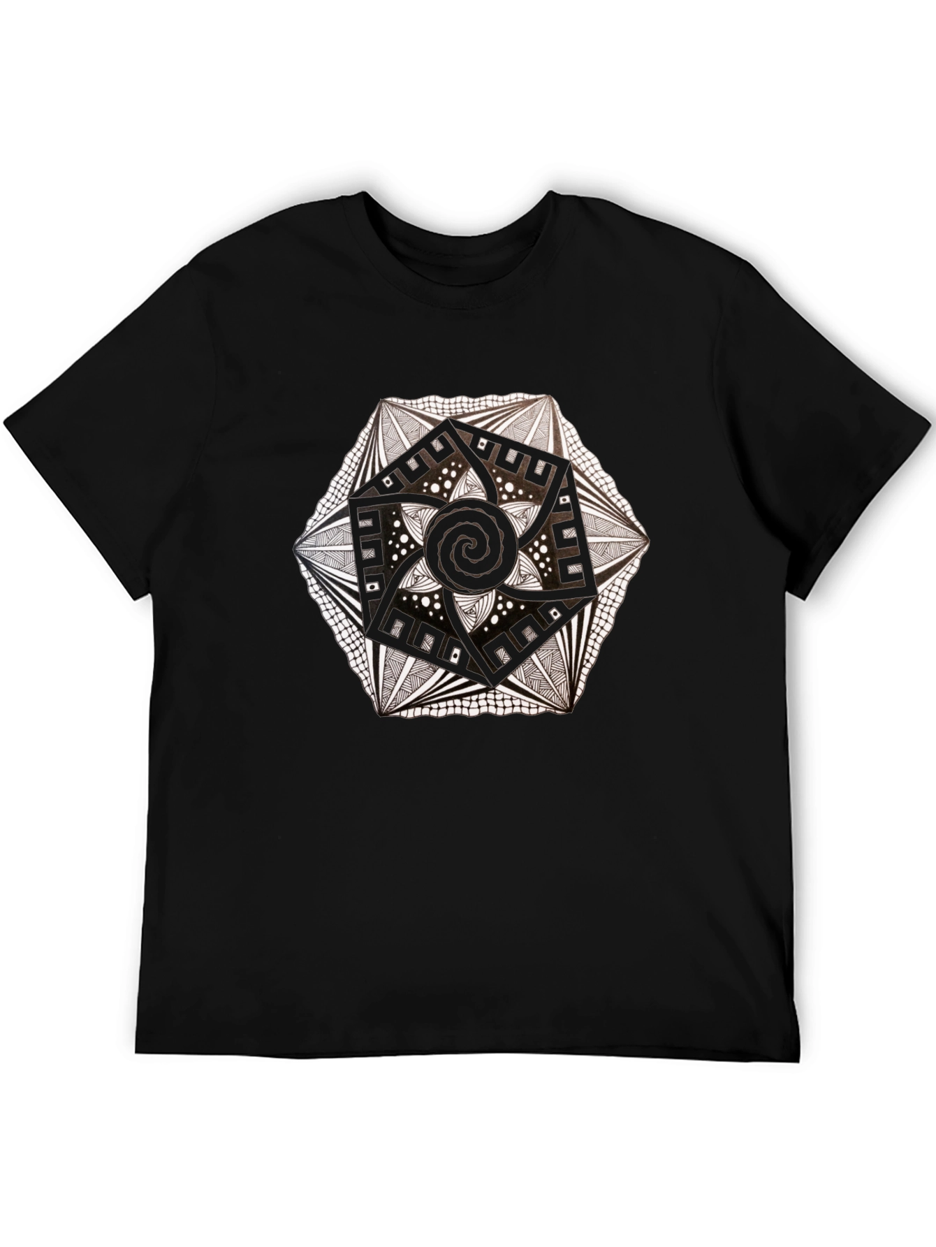 Geometric Mandala Tee - Black Artistic Design