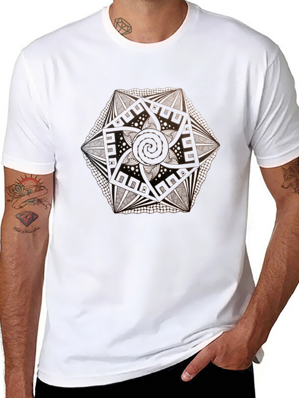 Geometric Mandala Tee - Black Artistic Design