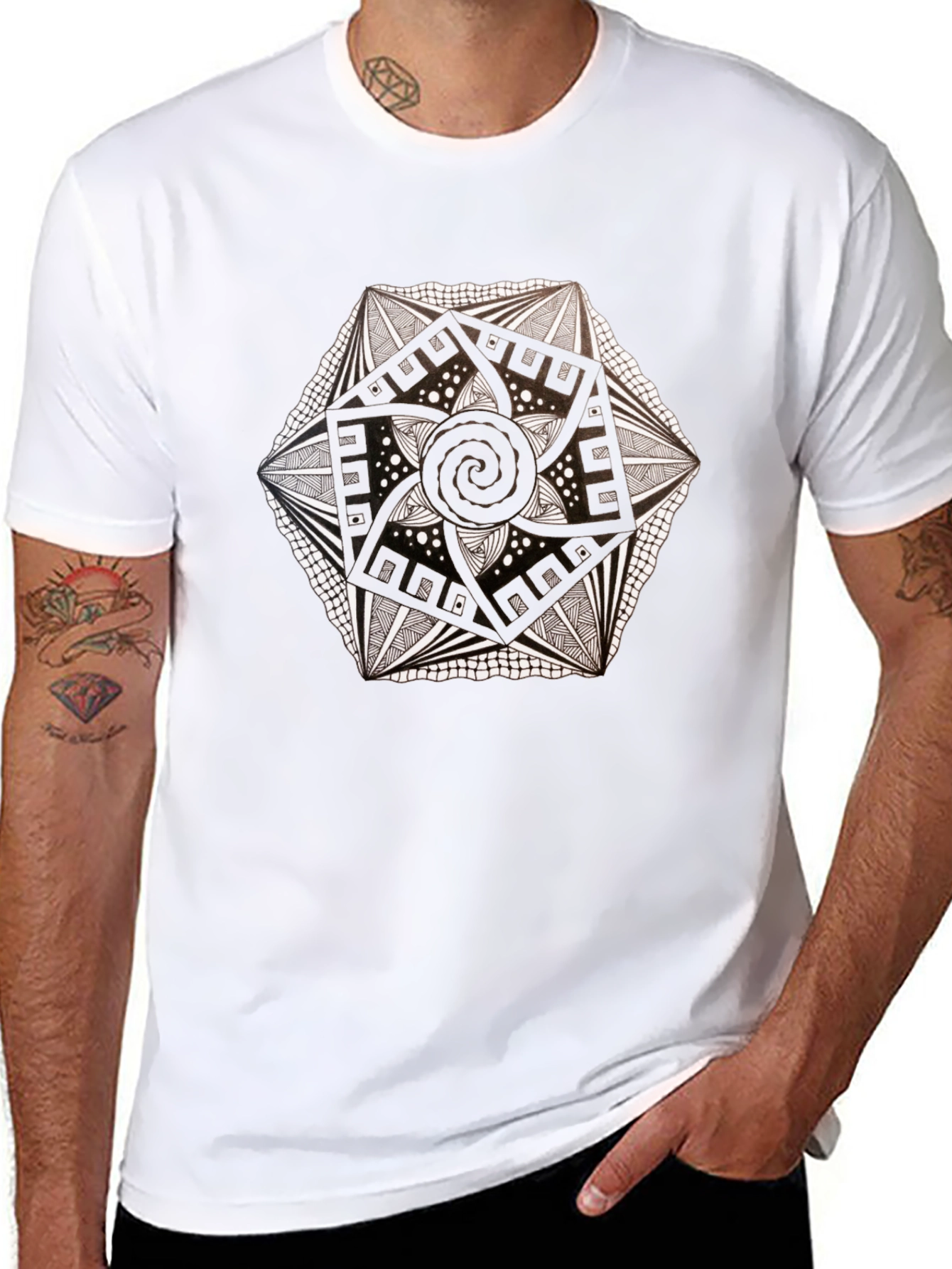 Geometric Mandala Tee - Black Artistic Design