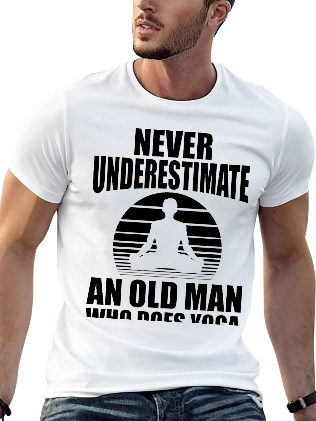Never Underestimate Old Man Yoga Black T-Shirt