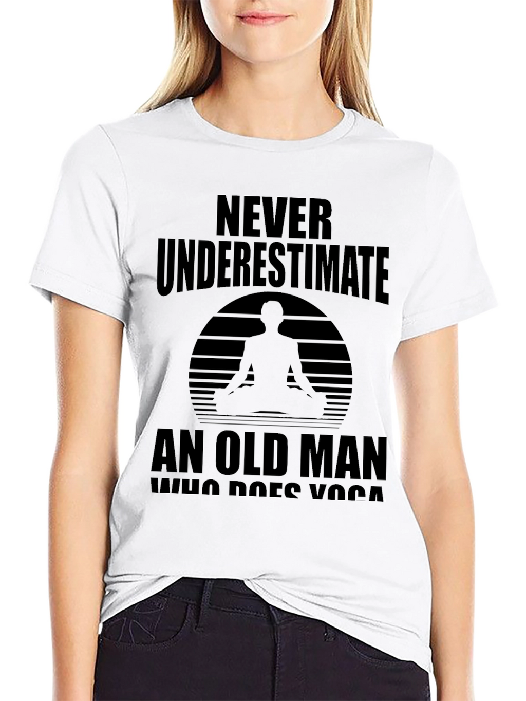 Never Underestimate Old Man Yoga Black T-Shirt