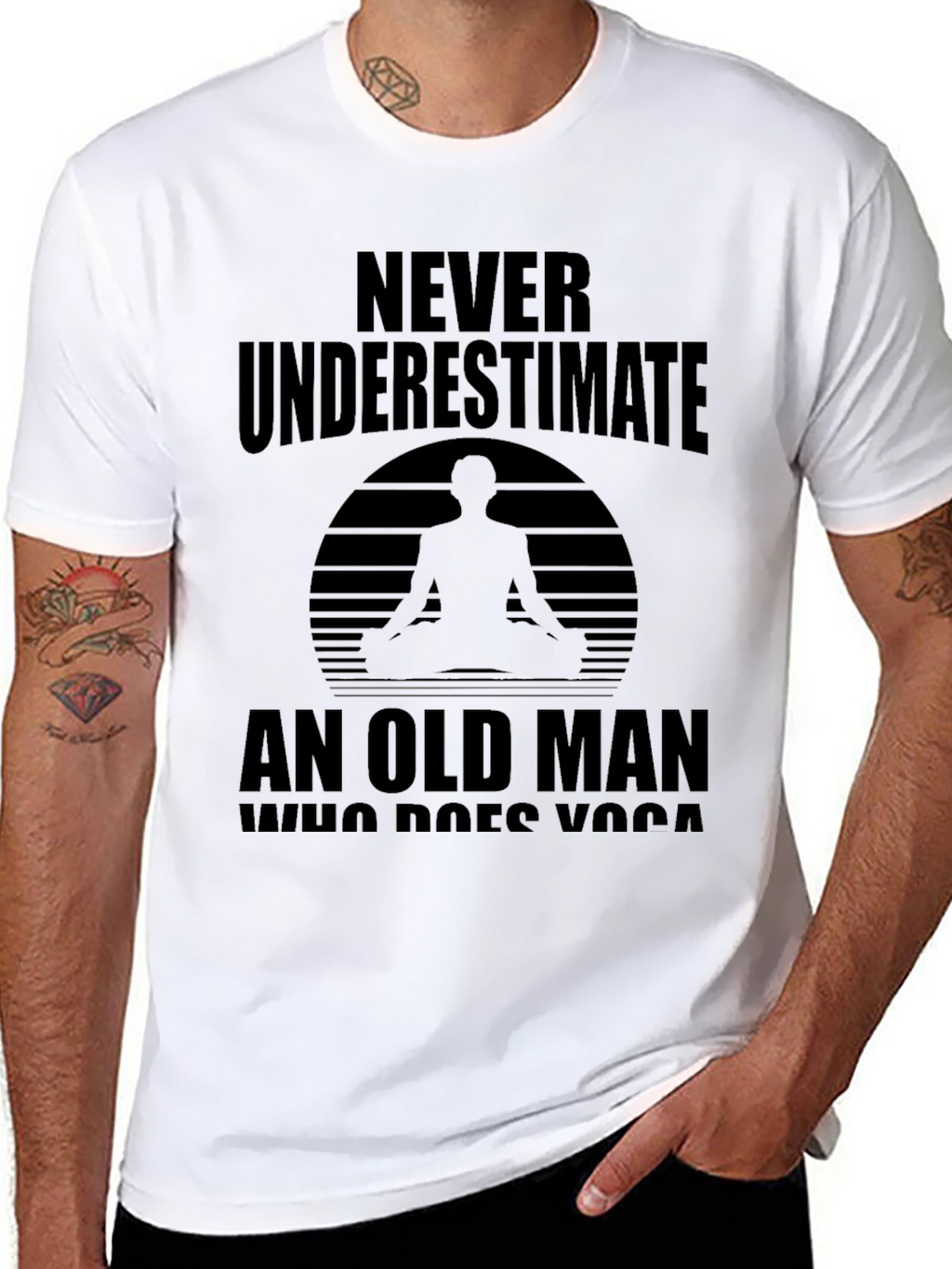 Never Underestimate Old Man Yoga Black T-Shirt
