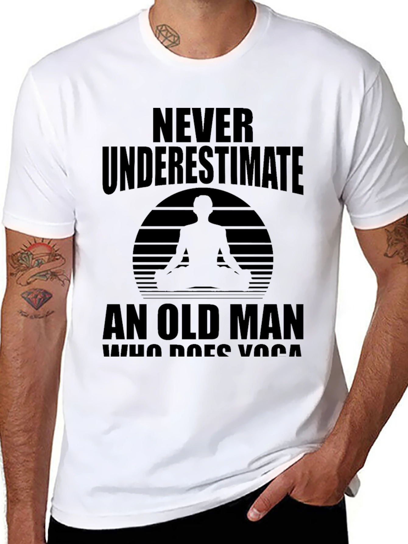 Never Underestimate Old Man Yoga Black T-Shirt