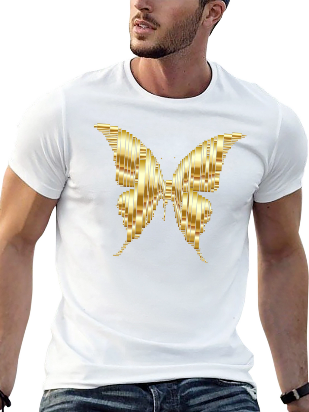 Golden Butterfly Graphic Tee - Stylish Mens T-Shirt
