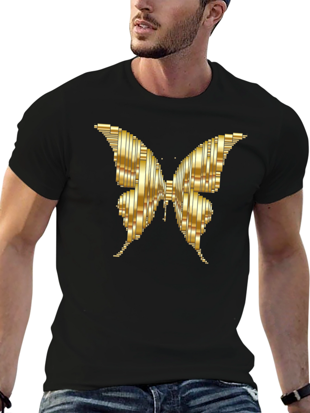 Golden Butterfly Graphic Tee - Stylish Mens T-Shirt