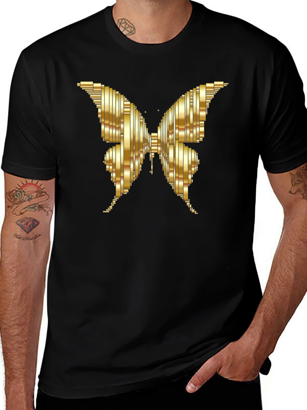 Golden Butterfly Graphic Tee - Stylish Mens T-Shirt
