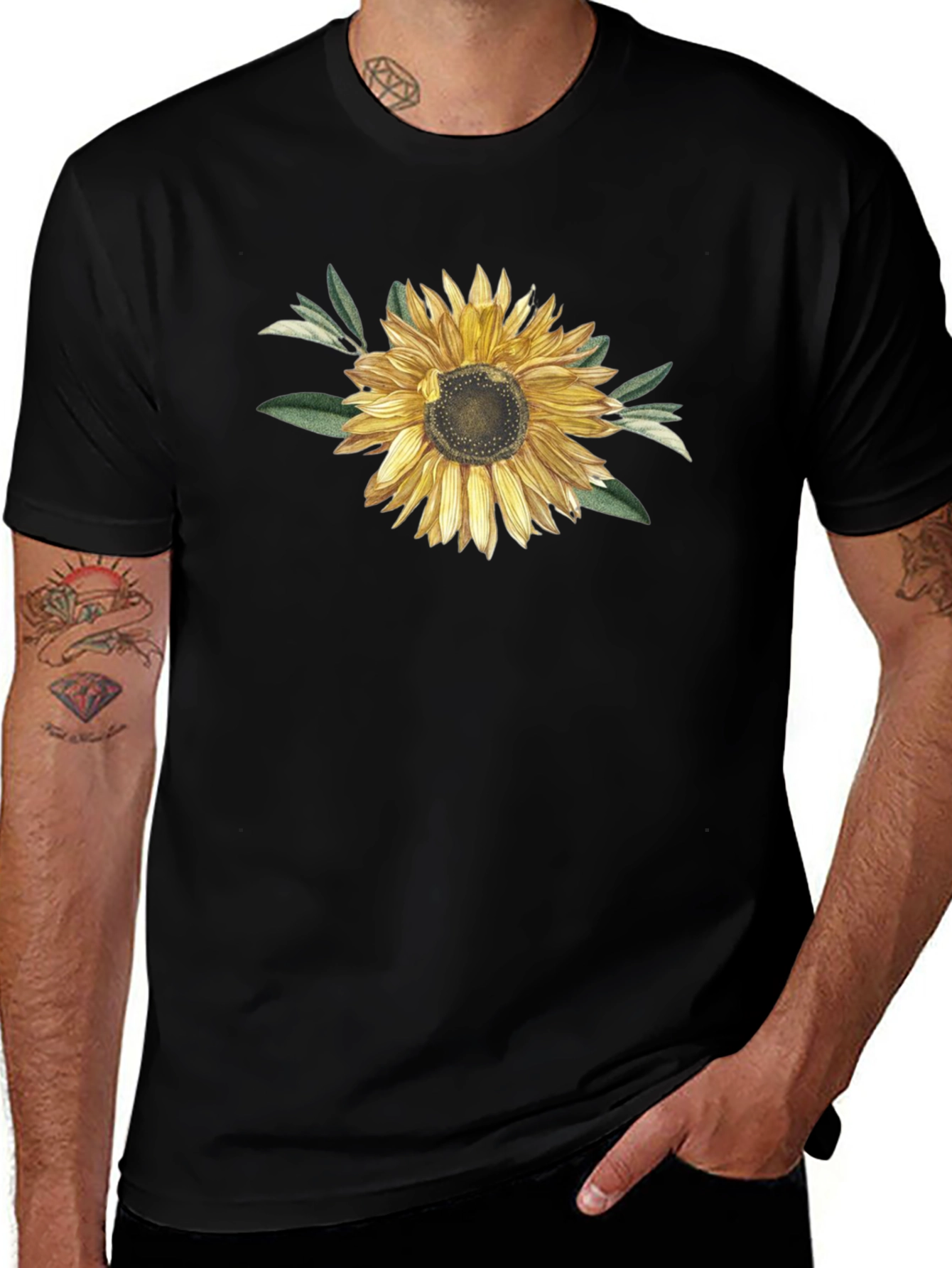 Sunflower Graphic T-Shirt - Black Cotton Blend