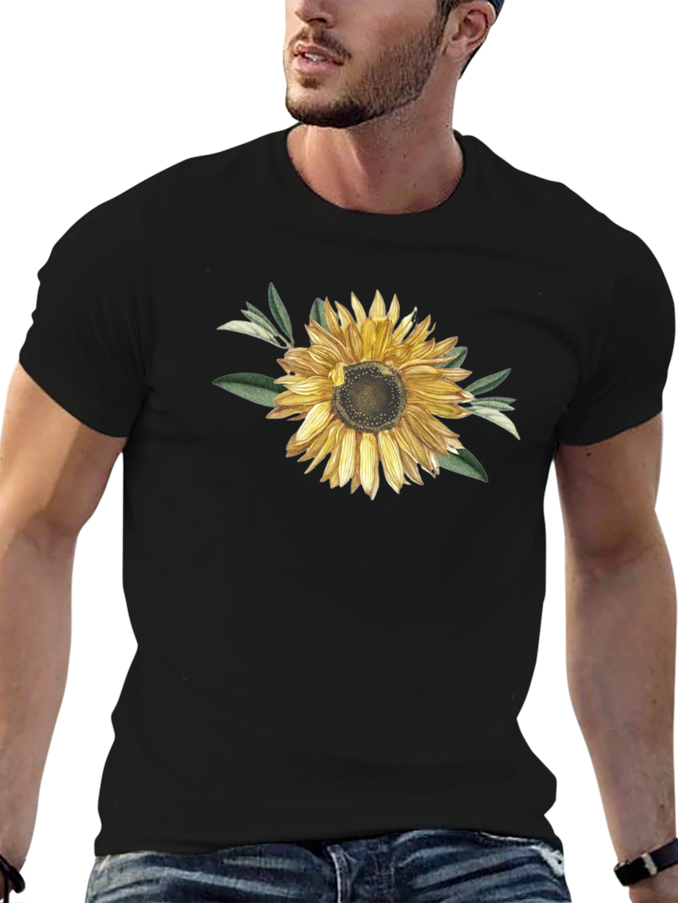 Sunflower Graphic T-Shirt - Black Cotton Blend
