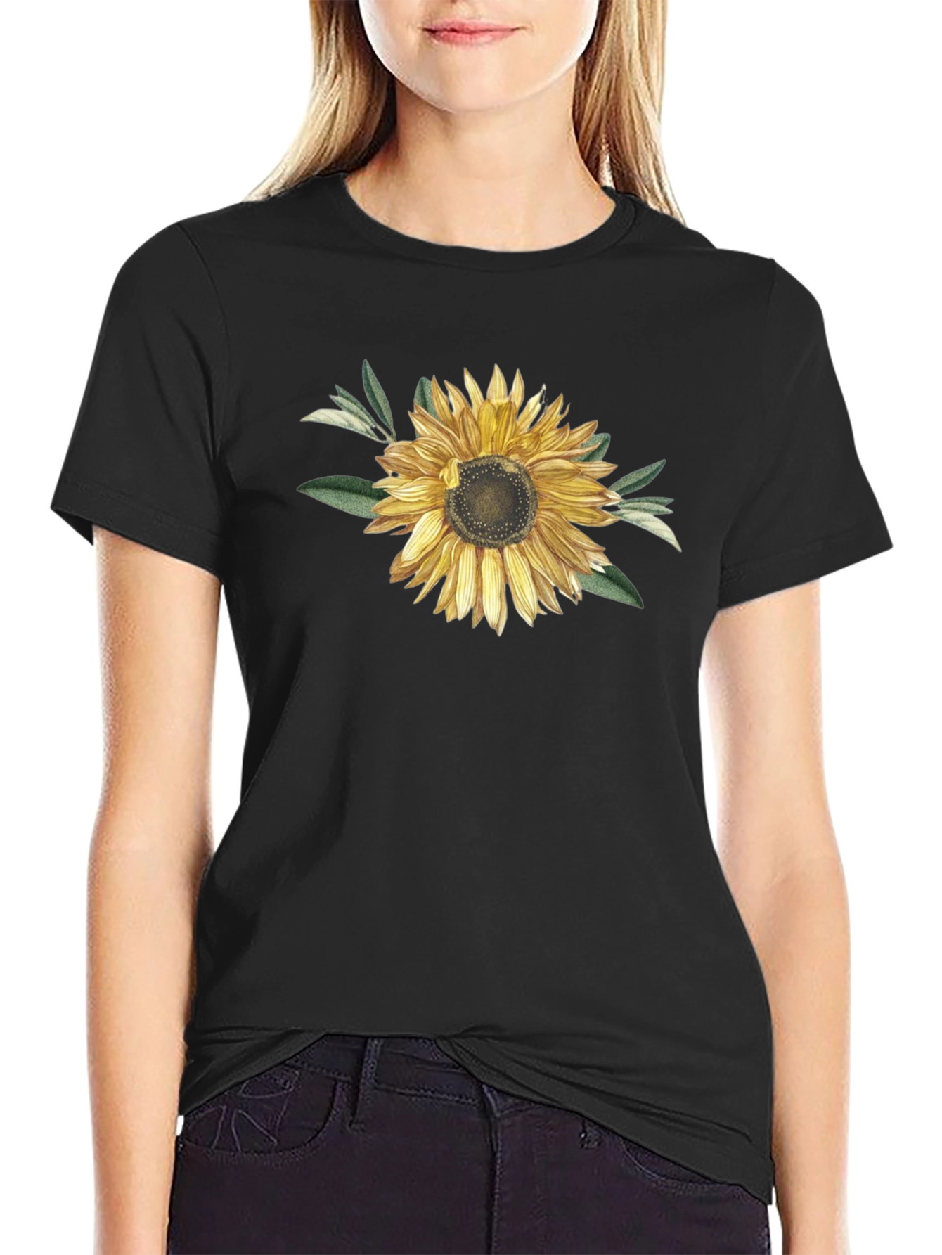 Sunflower Graphic T-Shirt - Black Cotton Blend