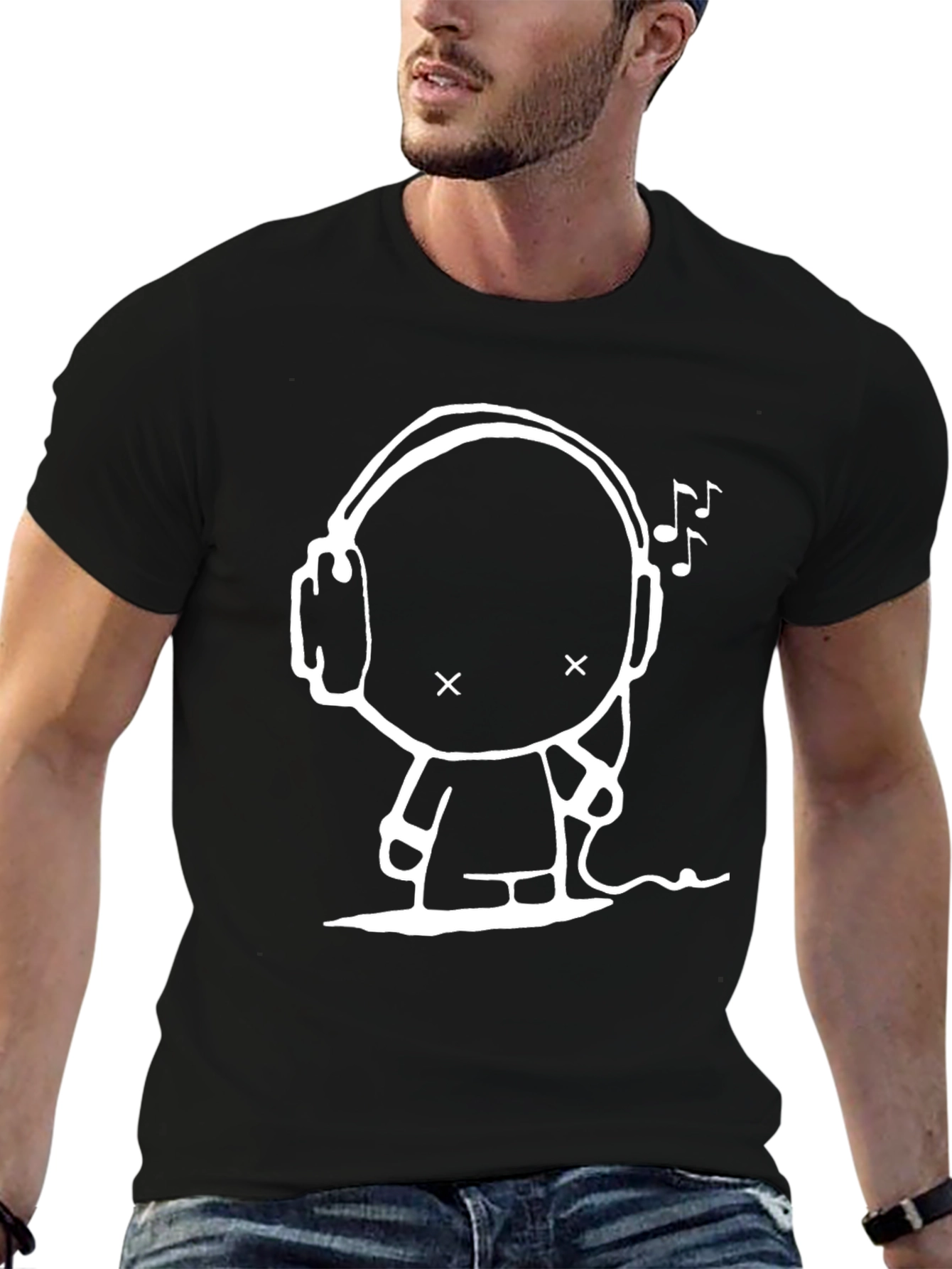 Headphones Cartoon T-Shirt Black