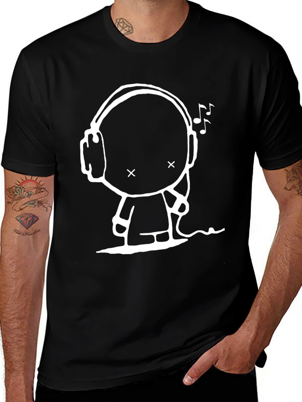 Headphones Cartoon T-Shirt Black