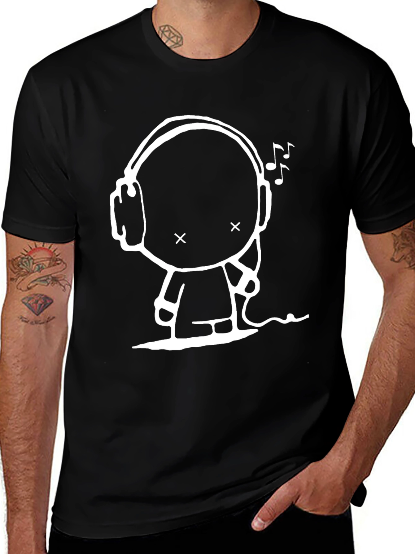 Headphones Cartoon T-Shirt Black